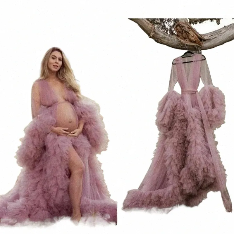 Femmes Maternité Dres Lg Fluffy Tulle Peignoir Soirée Dres Pour Photoshoot Fête De Mariée De Bal De Nuit Sur Mesure 63hW #