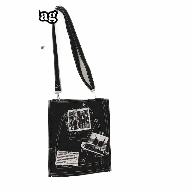 Frauen Mädchen Harajuku Einzelne Umhängetaschen Handtaschen Gothic Punk Lüge Brach Lady Pin Spleißen Leinwand Menger Tasche Tote Weibliche E1F4 #