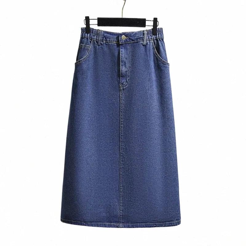 Plus Size Denim Skirt 5XL-9XL, Elastic Waist, Mid-Length, Loose