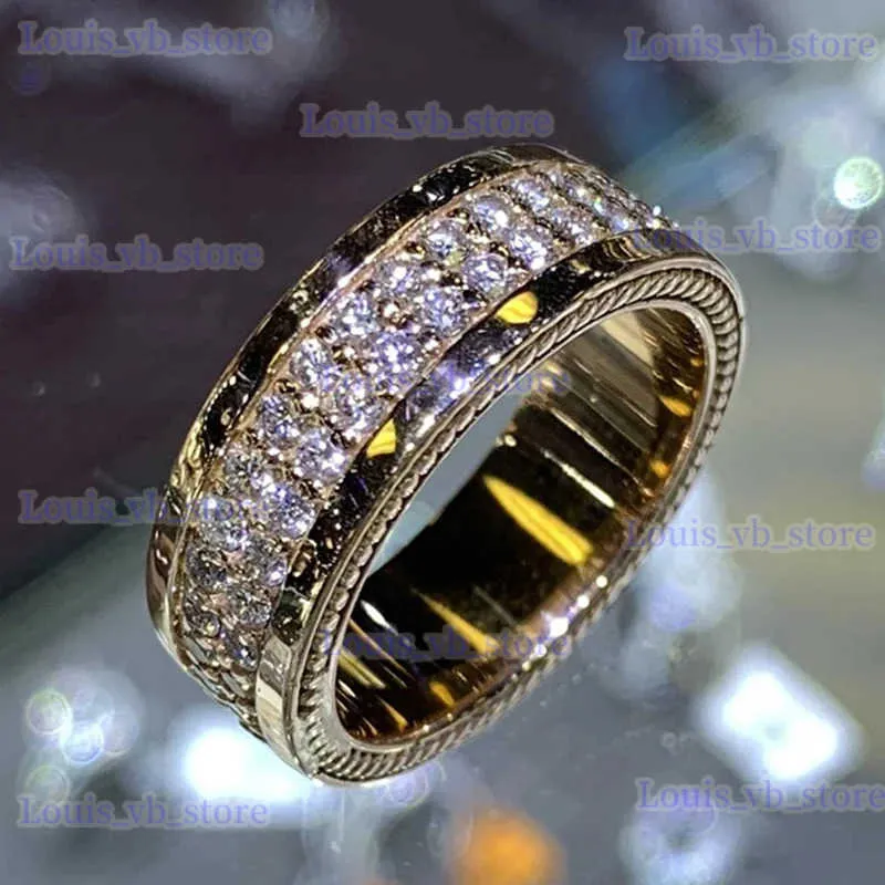 バンドリングHuitan Luxury Gold Color Women Wedend Ringフルマイクロ舗装光沢のあるCZストーンエタティプロミスリングファッションエンゲージメントジュエリーT240330