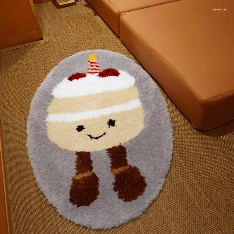 Carpets Fluffy Tufting Cake Bathroal Bathroal Cartoon Tapon Tapis Tapis Bathmat Baignoire Côté Absorbant antidérapant Porte-cordon Decor