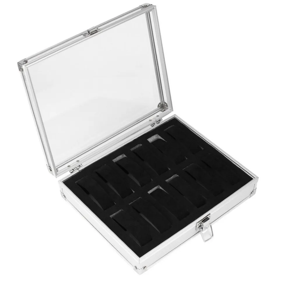 12 Grids Slots Aluminium Horloges Doos Sieraden Display Opslag Vierkante Case Suède Binnencontainer Horloge Holderr160K