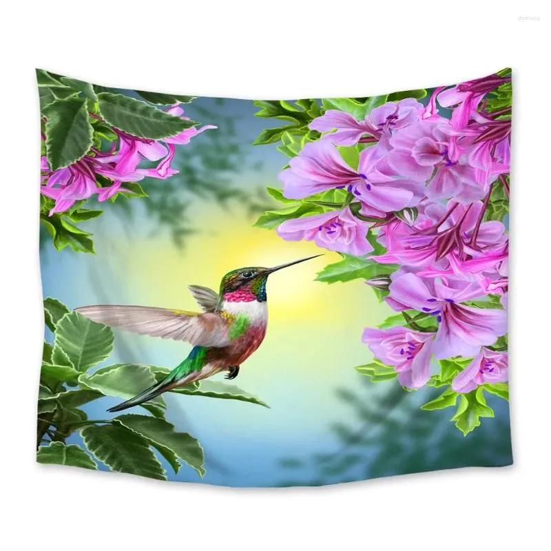 Tapestries Hummingbird Flower Plant Bird Tapestry Wall Hanging Bedspread Art Decor Blanket Throw Towel Window Curtain Yoga Mat