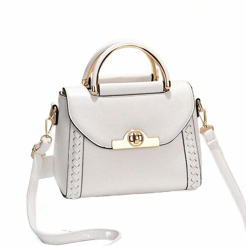elegant Buckle Decor Handbag, Women's Solid Color Crossbody Bag, Braided Details Flap Purse For Work 722F#