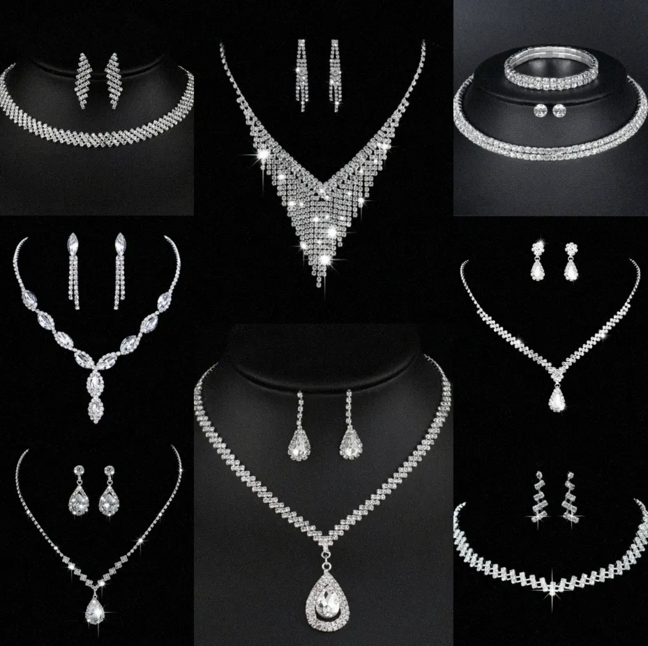 Prezioso laboratorio con diamanti set di gioielli in argento sterling collana di nozze orecchini per le donne gioielli di fidanzamento nuziale regalo d8fg #