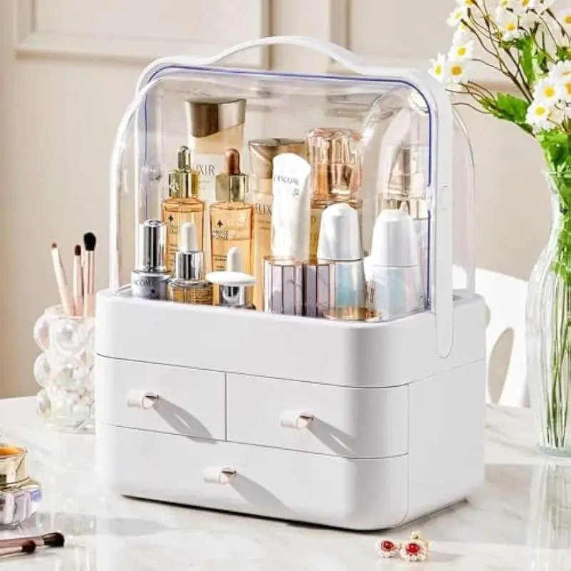 Förvaringslådor Makeup Organizer och för fåfänga med locklådor bänkskiva vattentät dammtät