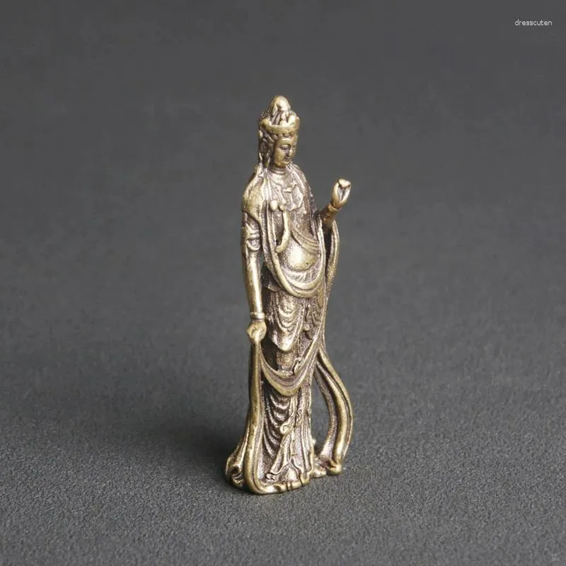 Estatuetas decorativas colecionáveis de bronze chinês esculpido kwan-yin guan yin buda requintado pequenas estátuas decoração de casa bugigangas