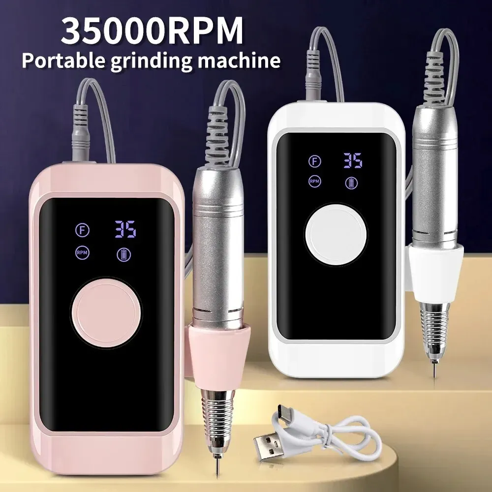 Portátil 35000rpm elétrica máquina de broca do prego recarregável para manicure acrílico unhas remoção polimento ferramentas salão arte do prego 240315