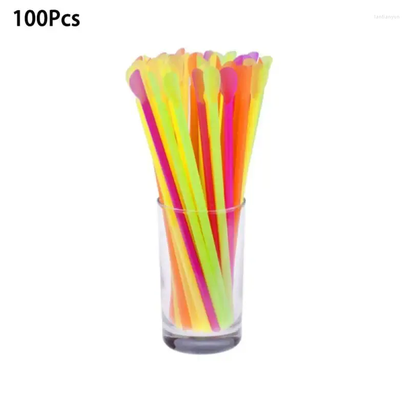 Rietjes 100 stks/partij Wegwerp Flexibele Plastic Fluorescerende Party Bar Club DIY Rietje Accessoires