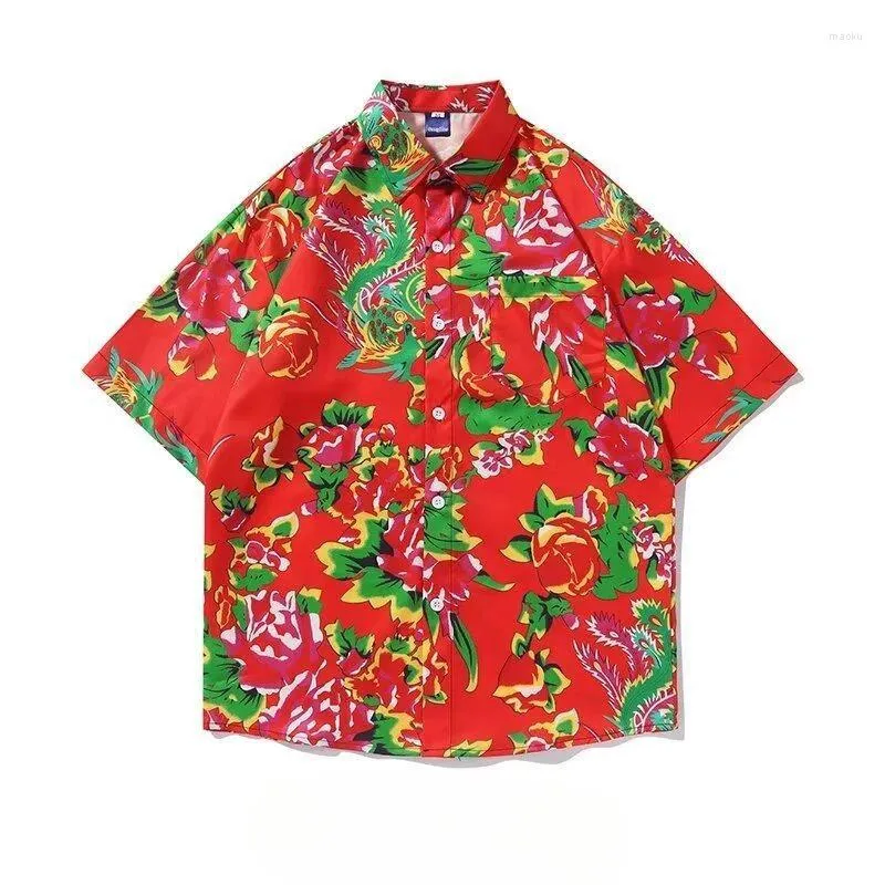 Camicie casual da uomo Camicia da uomo Ragazzi Cina Nord-est Manica corta a fiori grande stile cinese Estate Bella gioventù Marca Camicia abbottonata