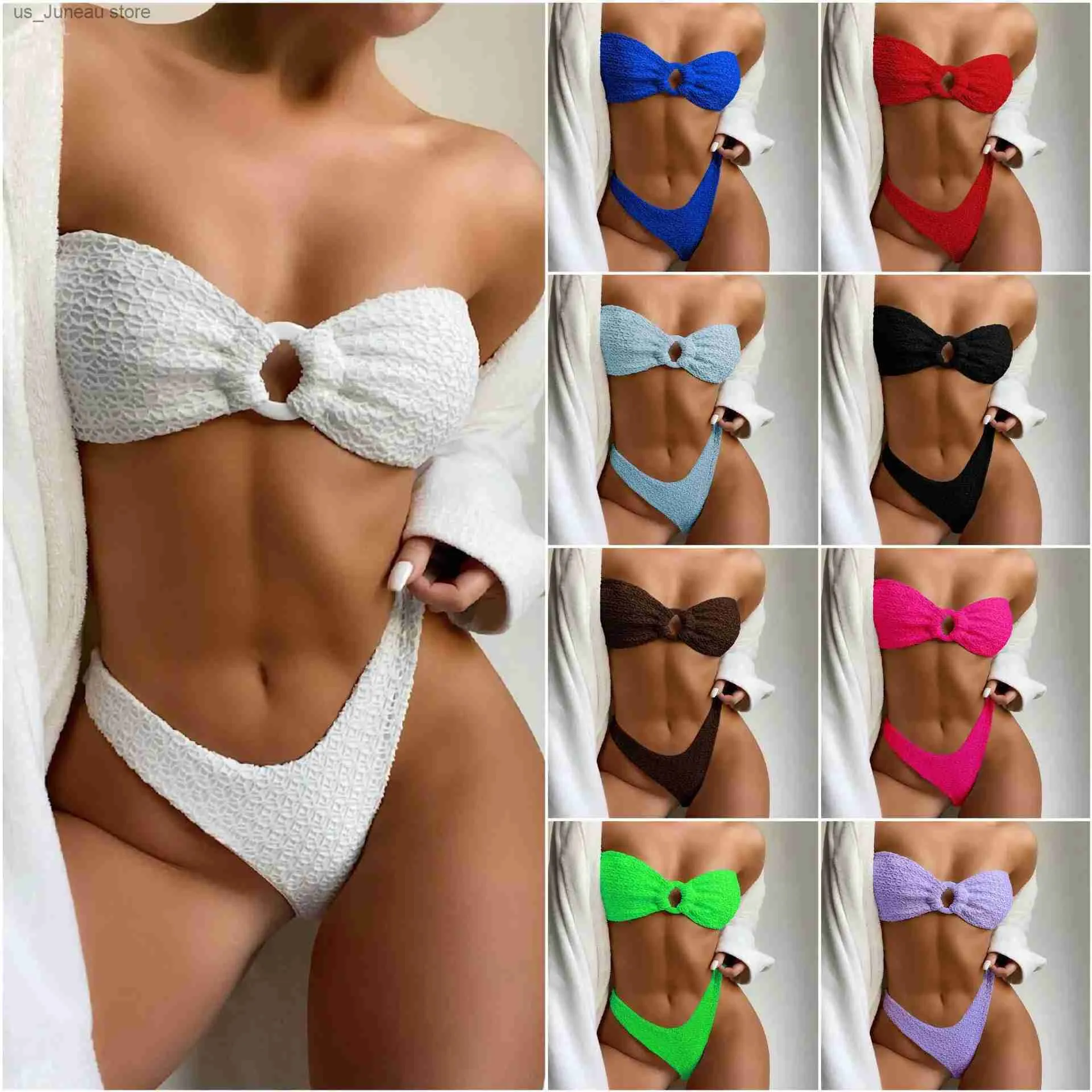 Kobiety w kąpieli kąpielowej Nowe 2023 seksowne damskie moda wycinana stanik bikini zestaw kąpielowy T240330