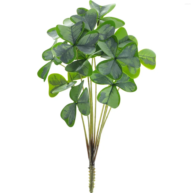 Decorative Flowers Indoor Plants Imitated Green Faux Leaves Layout Artificial Silk Flower Shamrock Simulation Fake Bouquet Material Decors