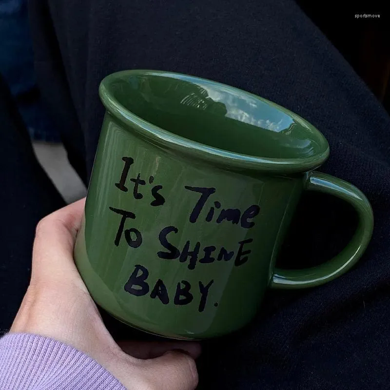 Tasses Tasse à bouche rabattable vert foncé minimaliste grande capacité tasse en céramique résistante aux hautes températures bureau après-midi thé café lait