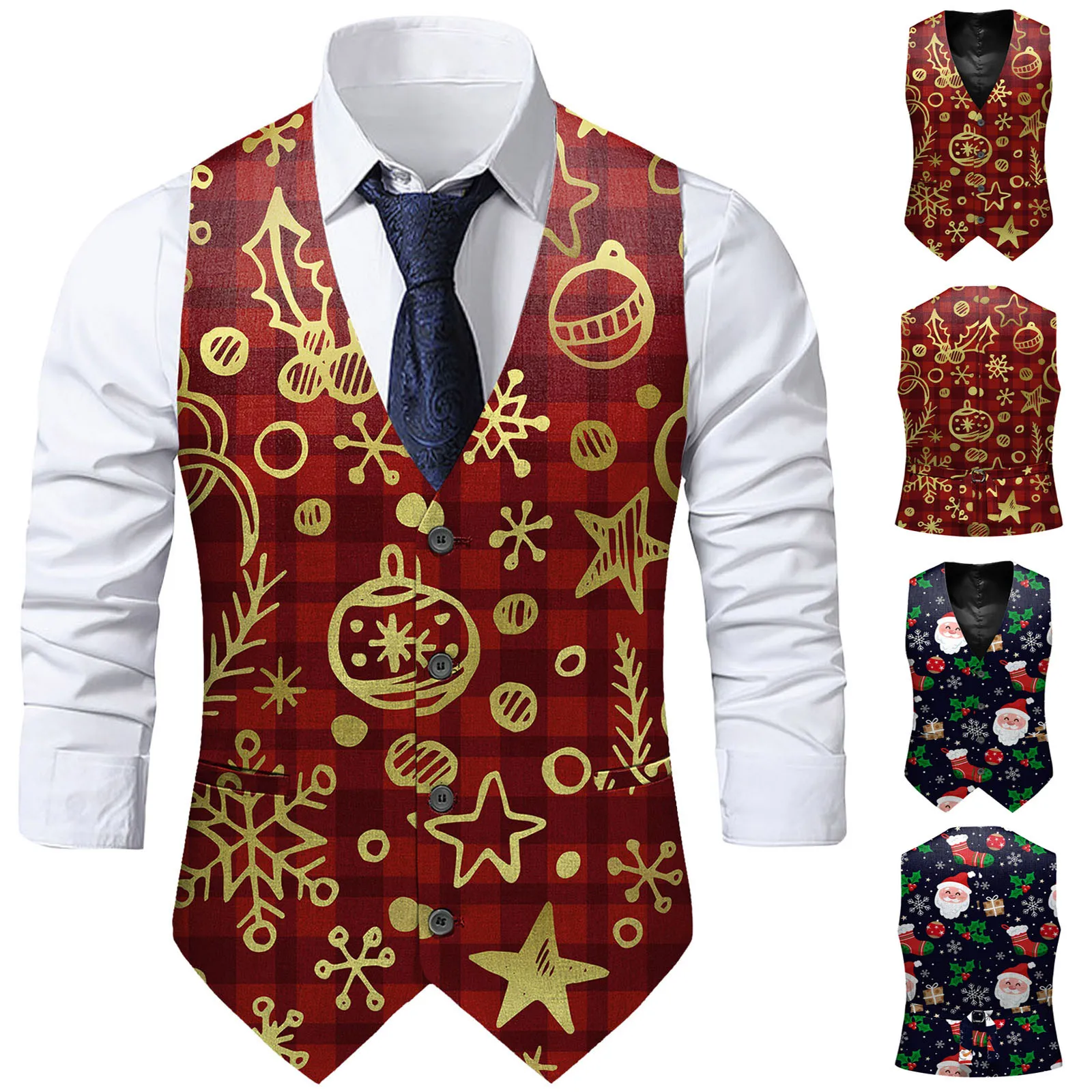 Christmas Santa Claus Red Western Vest Mens With Elk Candy Cane And Snowman Print Single Breasted Waistcoat For Mens Family Party Clothing From Ddmylovely 20 DHgate.Com