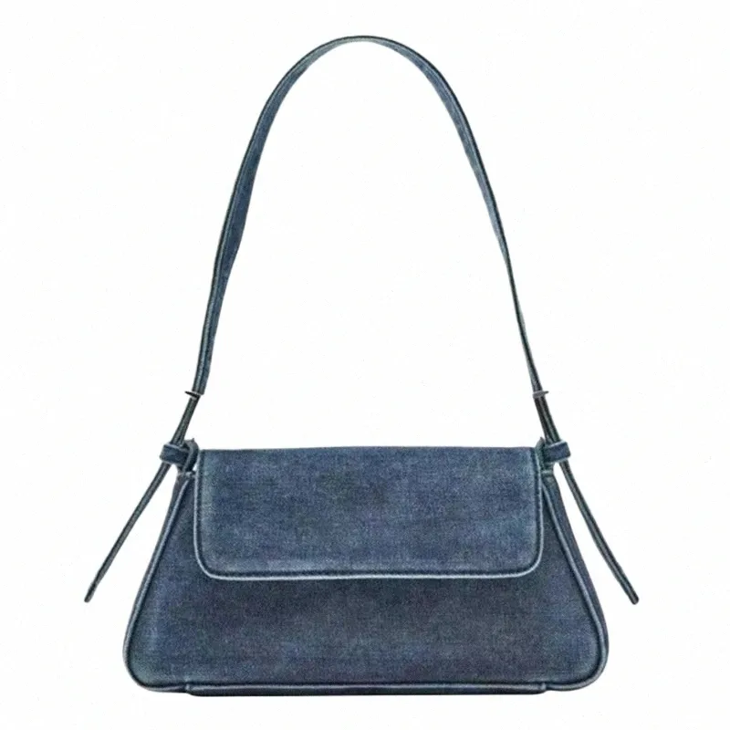 Saco de ombro de couro de patente de ouro Sier feminino design de marca senhoras simples saco de axilas denim azul saco de axila noite embreagens x0T9 #