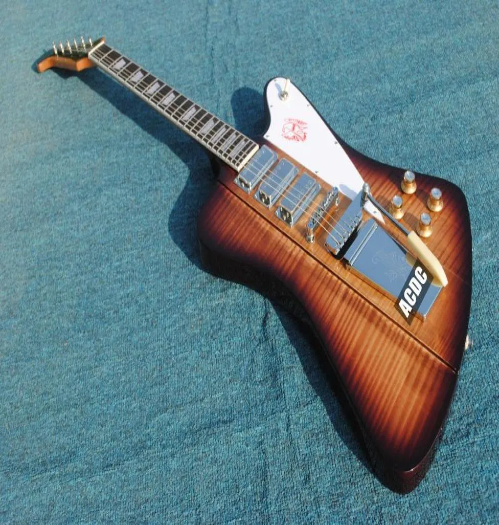 Özel Mağaza Firebird VII Vintage Sunburst Brown Flame Maple Top Electry Guitar Long Maestro Vibrola Tremolo Köprüsü Mini Pikaplar2995392