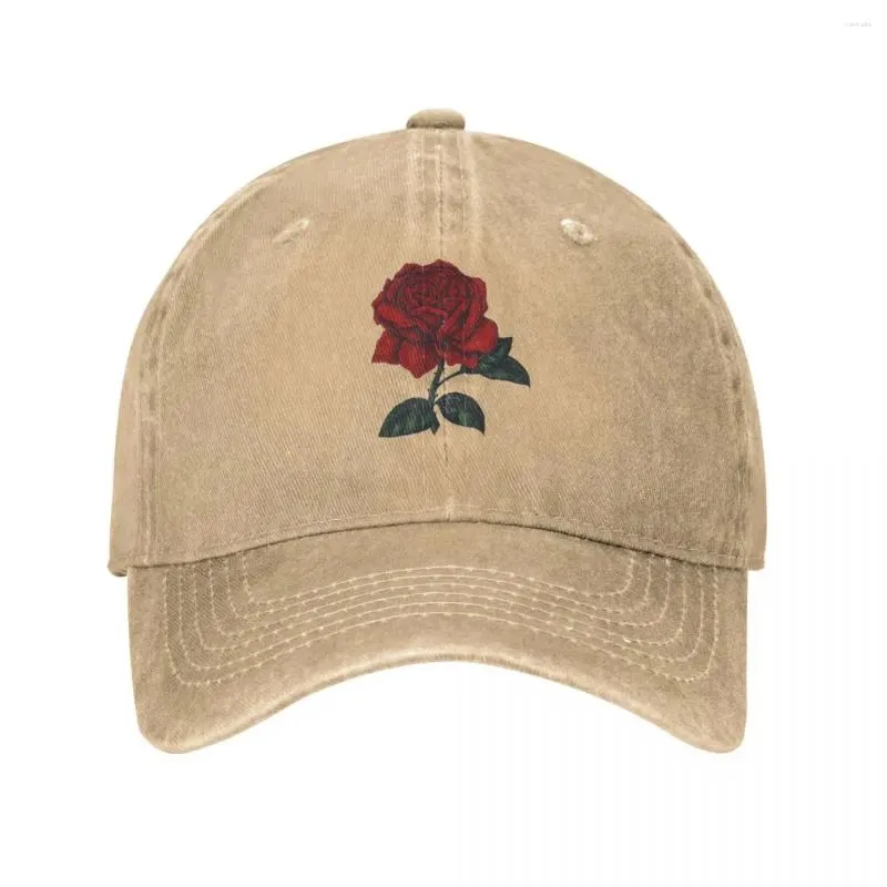 Ball Caps RED ROSE Flower Painting Cowboy Hat Military Cap Man Anime For Women Men'S