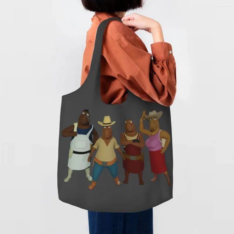 Shopping Bags Kawaii Print Capybara Squad Tote Bag Durable Canvas Shoulder Shopper Pography Handbags