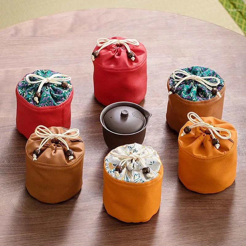 Present Wrap Outdoor Travel TEAWARE STAGRE PACK POUCH PU LÄDER TEA CUP VATTEN Hållare smycken Teacup Drawstring