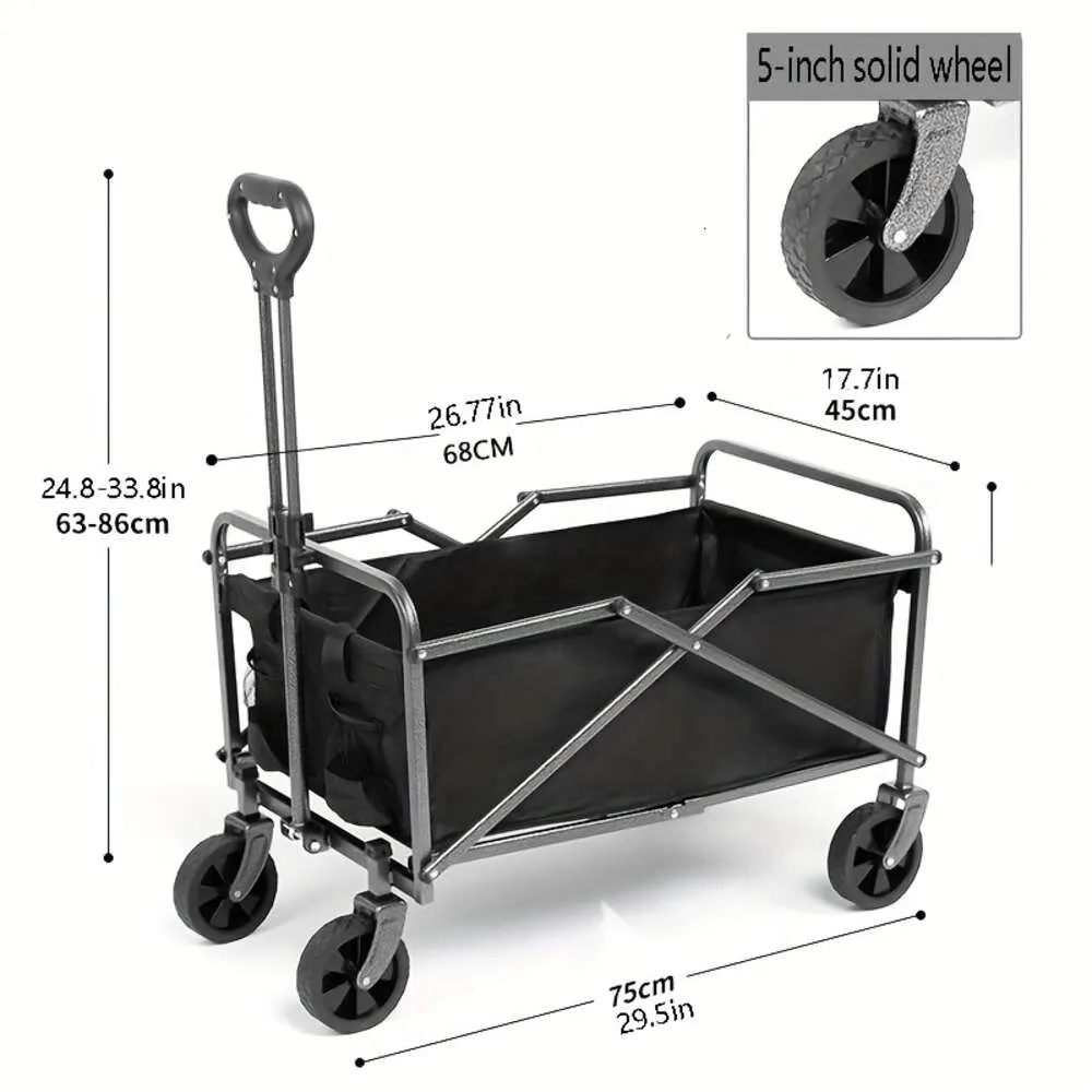 1pc pieghevole da esterno con maniglia regolabile a 4 ruote, robusto carrello pieghevole per la spesa, carrello per carichi pesanti, carrello, accessori da campeggio, stoccaggio domestico e