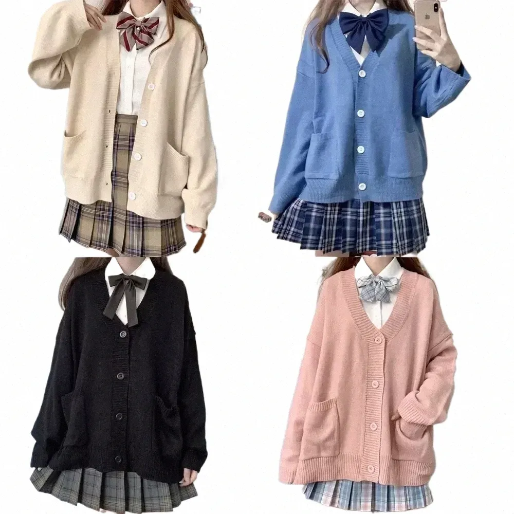 V-Ausschnitt Strickjacke Japan Student 5 Frühlingsstil Herbst Schulpullover Cott Farbe College Girls Uniform Cosplay gestrickt l7wF #