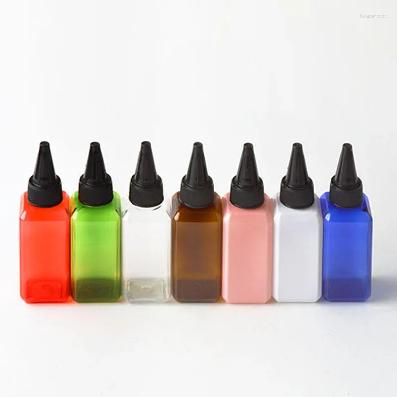 Storage Bottles 50pcs 50ml Empty Square Twist Cap PET Refillable Plastic Containers With Pointed Mouth Mini Size Cosmetic Packaging