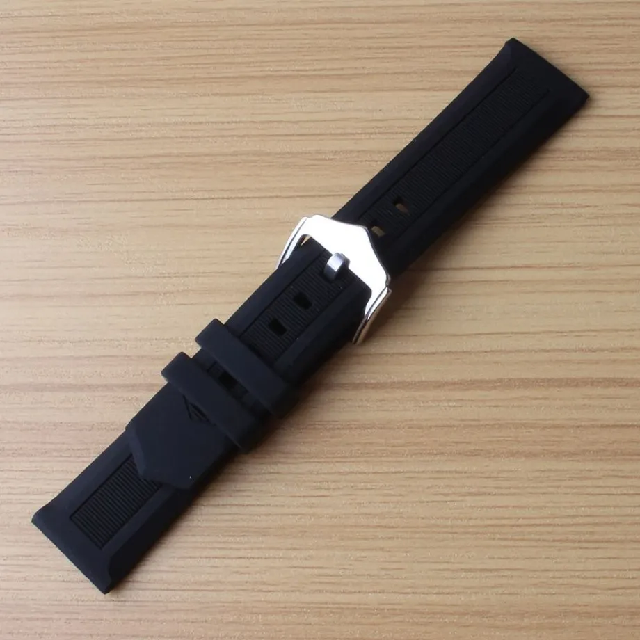 Black WatchBands 12mm 14mm 16mm 18mm 19mm 20mm 21mm 22mm 24mm 26mm 28mm Silikongummurklockor Stål Pin Buckle Soft Watch B267K