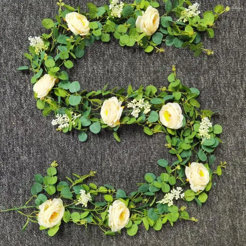 Decorative Flowers Realistic Artificial Vine Elegant Fake Rose Garland For Wedding Party Decoration Table Centerpiece