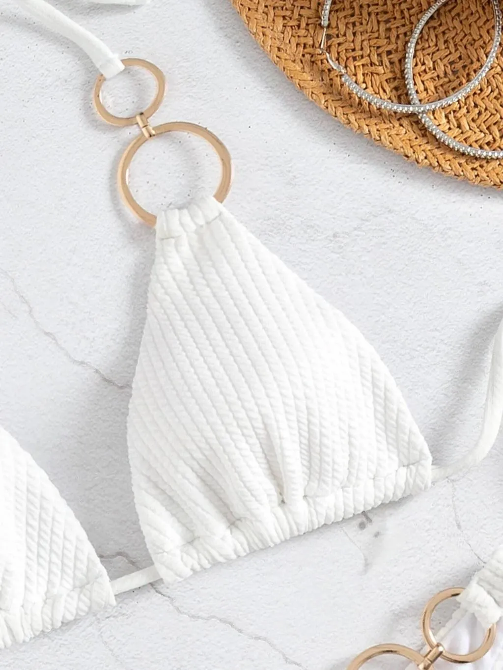 Textured Ring Linked Halter Bikini Solid Swimsuit... From Ddmyhome, $24 ...