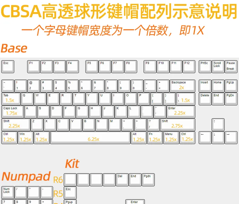 Backlit Key Caps Crystal Clear 132 Keys CBSA Profile Keycaps For MX ...