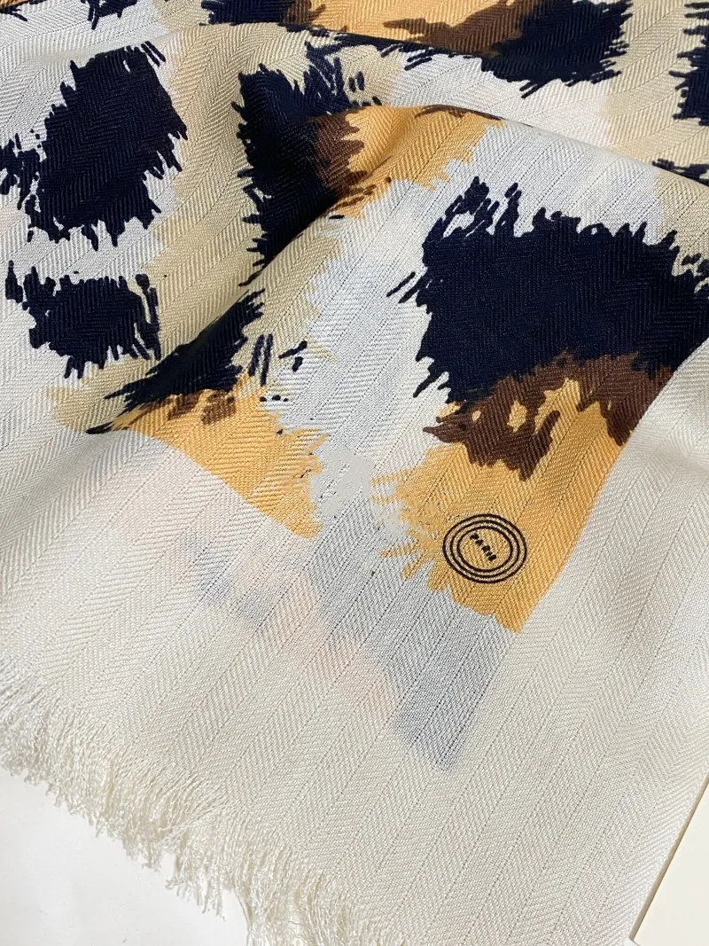 women's long scarf scarves shawl lace cashmere material beige print Leopard grain big size 190cm - 68cm