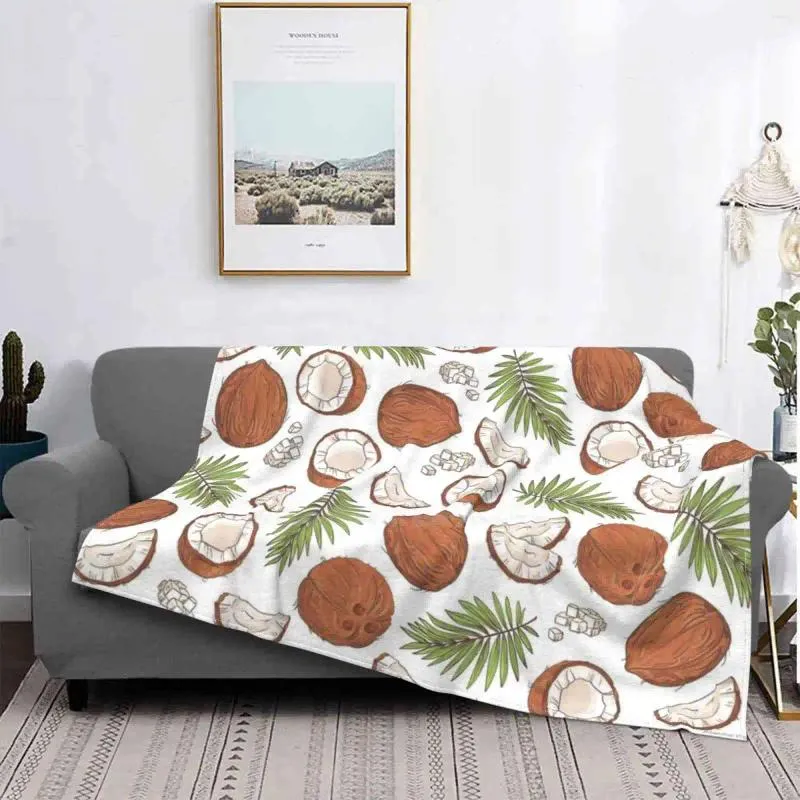 Blankets Coconuts Top Quality Comfortable Bed Sofa Soft Blanket Coconut Tropical Leaves Leaf Tropic White Background Fruit Summer Aloha