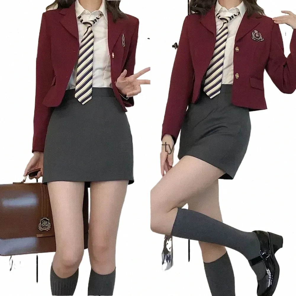 Veste Blazer Fi Femmes Automne Filles Uniforme Costume Ensemble Haute Printemps Taille Nouvelle École De Style Collège Coréen S9b0 #