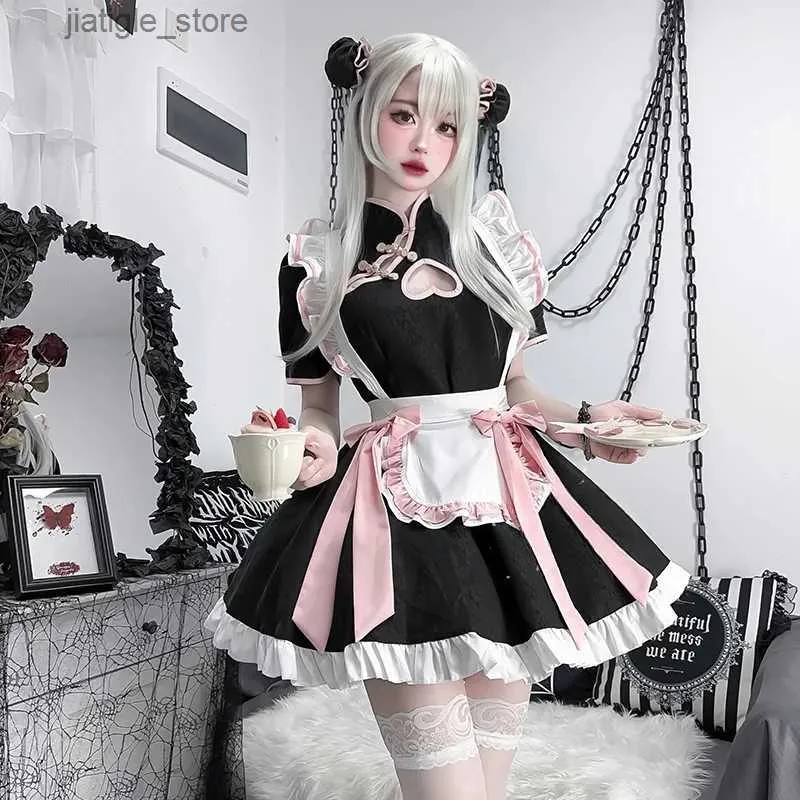 Sexy conjunto estilo chinês empregada lolita cosplay traje feminino querida cheongsam vestido festa de halloween garçonete role play animação mostrar novo y240329