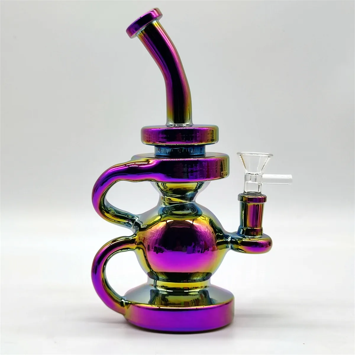 2024 Mehrfarbig getöntes lila Glas 9-Zoll-Glasbongs Wasserpfeife Bong Tabakrauchrohr 14 mm Schüssel Dab Rig Recycler Bubbler-Rohre