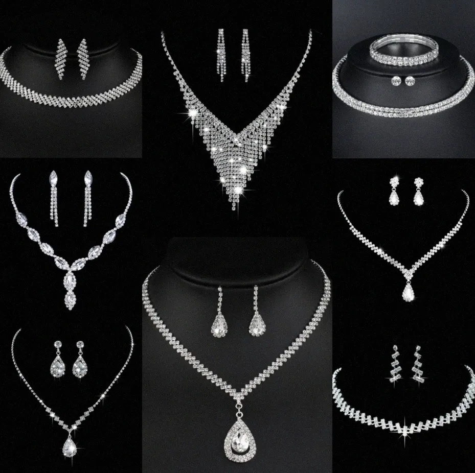 Waardevolle Lab Diamond Sieraden set Sterling Zilveren Bruiloft Ketting Oorbellen Voor Vrouwen Bruids Verlovingssieraden Cadeau C7CR #