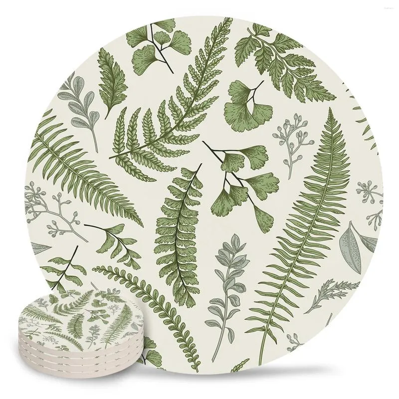 Table Mats Green Leaf Ginkgo Ceramic Set Kitchen Round Placemat Luxury Decor Coffee Tea Cup Coasters