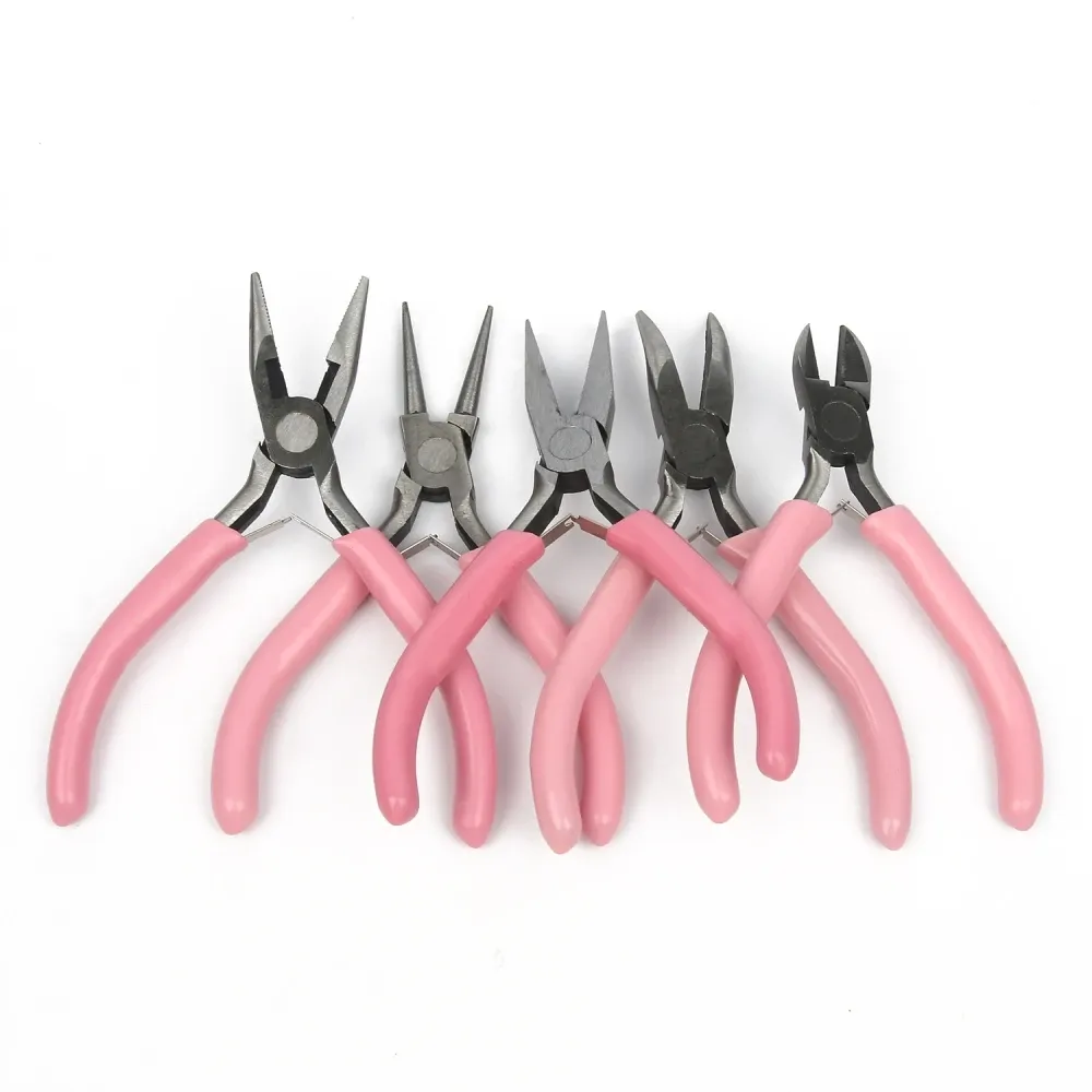 Equipments 5pcs/Set Pink Stainless Steel Pliers Cutter Insulated Clamping Tip Plier Tools for Jewelry Making Supplies Diy Craft Accessories