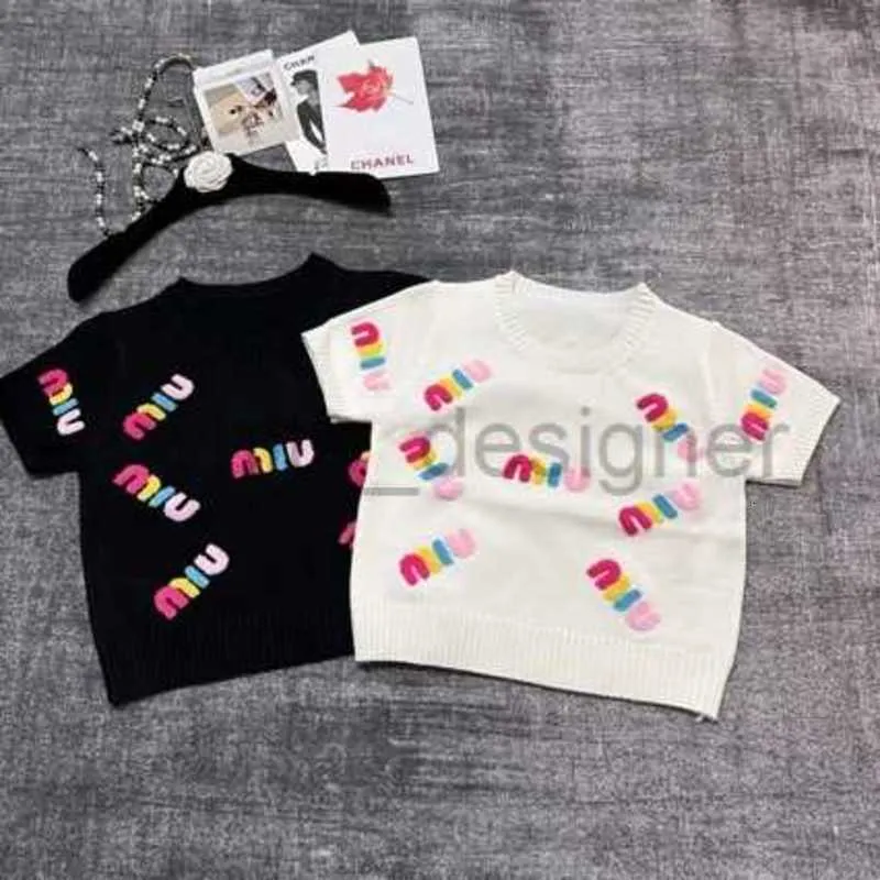 Women's T Shirt designer 3D Pink Flocking Letter Knitted Short sleeved T-shirt Women Round Neck Pullover Bubble Sleeve Half Sleeve Simple Spicy Girl Sweater
