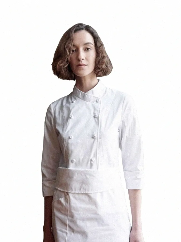 Uniforme de chef feminino de alta qualidade para mulheres manga LG Hotel Restaurante Cozinha Jaqueta Catering Cook Shirt Bakery Cafe Workwear M2U7 #