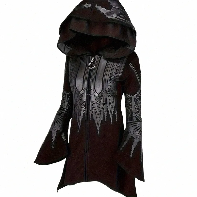 Plus size damesveer LG Sleeve Gothic Fi onregelmatige losse en comfortabele casual hoodie cosplay feestkleding R2in#