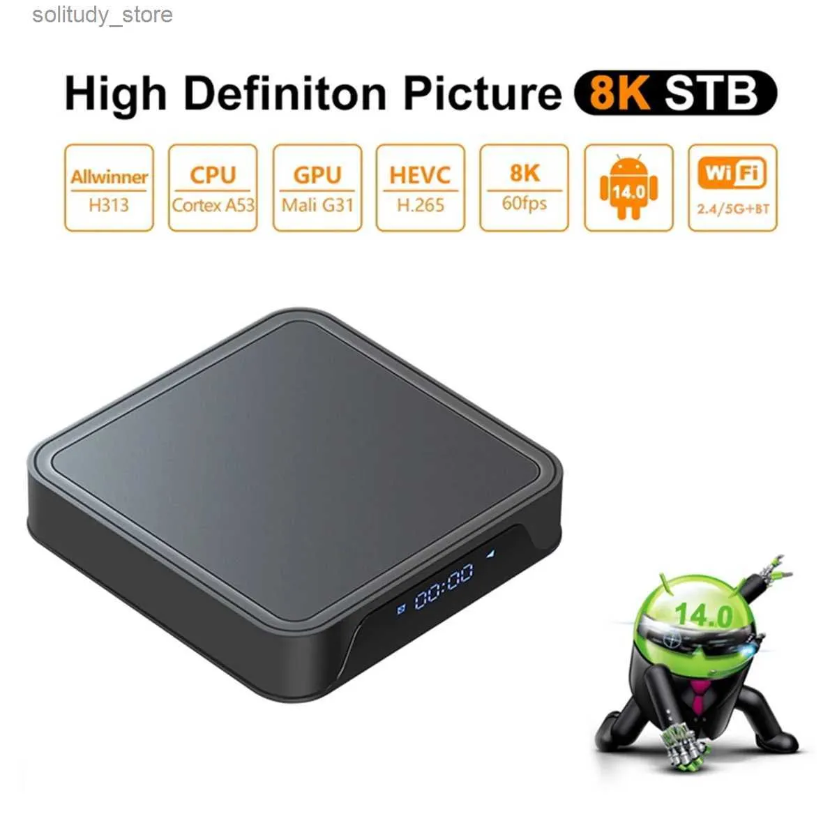 Ustaw górne pole TV98 Pro ATV TV Box 2G+8G H313 2.4G+5G WiFi+Bluetooth 5.2 Android 14 Set-Top Box Media Player UK Plug Q240330