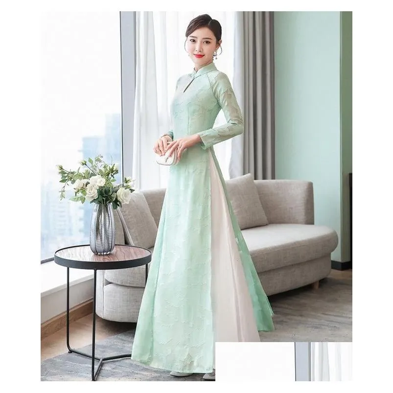 Abbigliamento etnico Stile cinese Abito Vietnam Tradizione Cheongsam Primavera Ao Dai Drop Delivery Apparel Otsmx