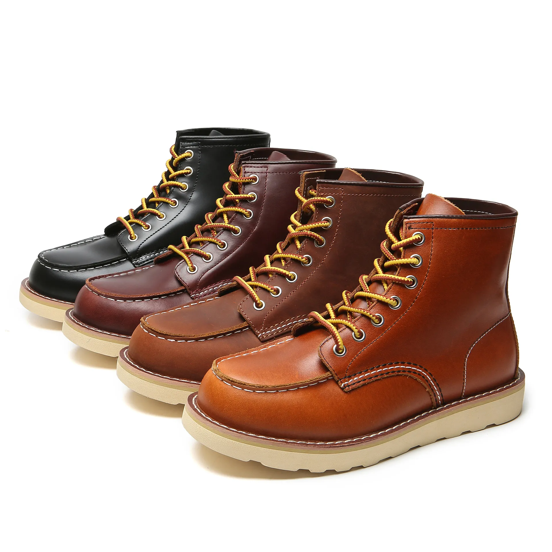 Herren Frühling Winter Freizeitschuhe Runde Zehen Echtleder Arbeitsstiefel Knöchel Vintage Militär Motorradstiefel Schnee Warm Große Größe_voghion.com