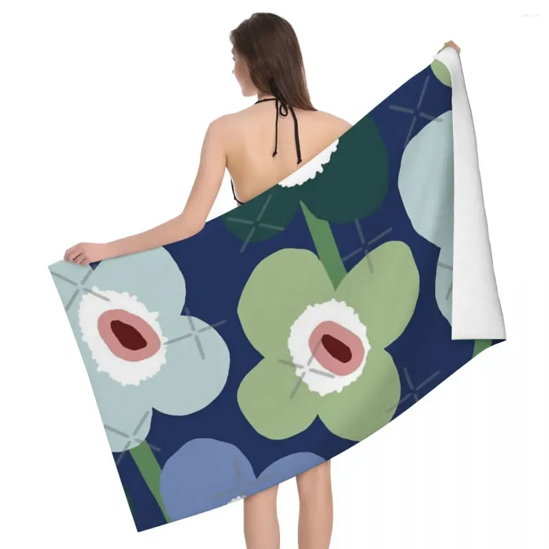 Towel Retro Scandinavian Floral Pattern In Blue And Green 80x130cm Bath Water-absorbent For Travelling Personalised