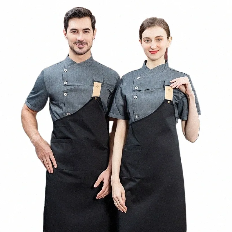 Jaqueta de chef Apr Set para Homens Mulheres Cozinha Padaria Chef Blusa Apr Uniforme Restaurante Café Garçom Waitr Uniform Coat h3Sn #