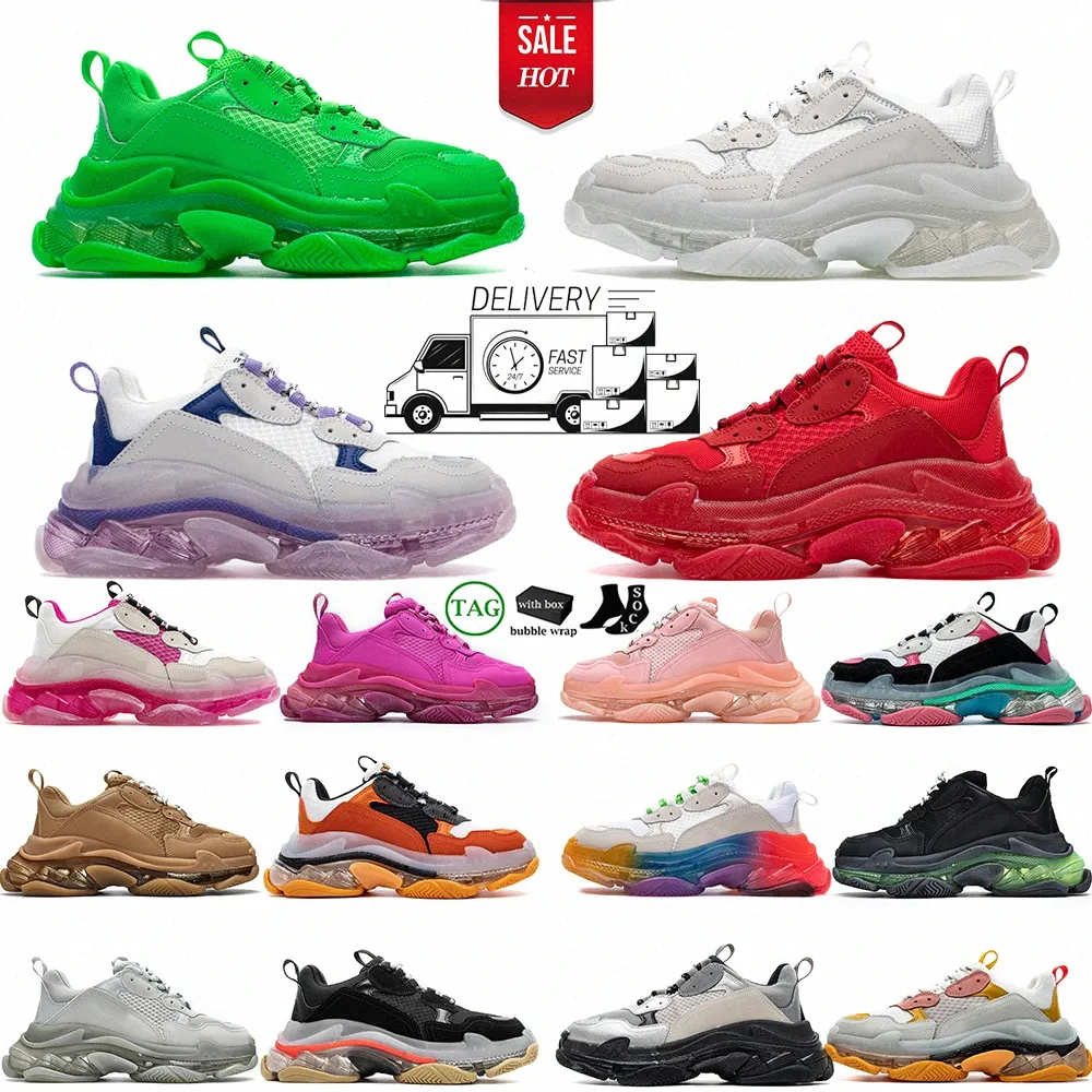 2024 Designer Triple S män kvinnor casual skor plattform sneakers clear sole svart vit grå röd rosa blå kunglig neon grön sneaker mensmj3q#