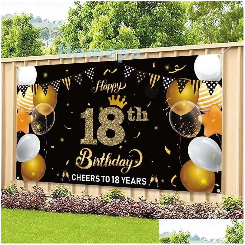Decorazione per feste 18esimo sfondo di buon compleanno Banner Saluti 18 anni Adolescente Sfondo Decor Indoor Outdoor Po Puntelli Forniture per Dr Dhhxz