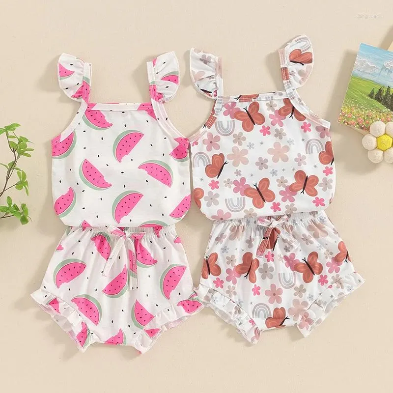 Clothing Sets Born Baby Girl Summer Clothes Set Sleeveless Watermelon/Floral Print Strap Romper And Shorts Lovely 2PCS Toddler Outfits