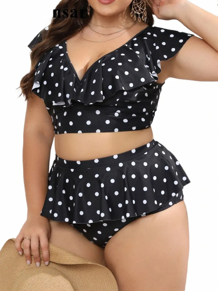 0xl - 4XL Bolinhas Biquíni Tamanho Grande Swimwear Plus Size Mulheres Maiô Feminino Duas peças Biquíni conjunto Banhista Maiô V3745 c56w #